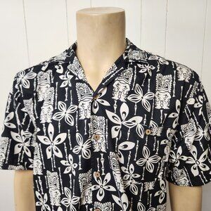 Tiki Hawaiian shirt XL men's black white Uzzi